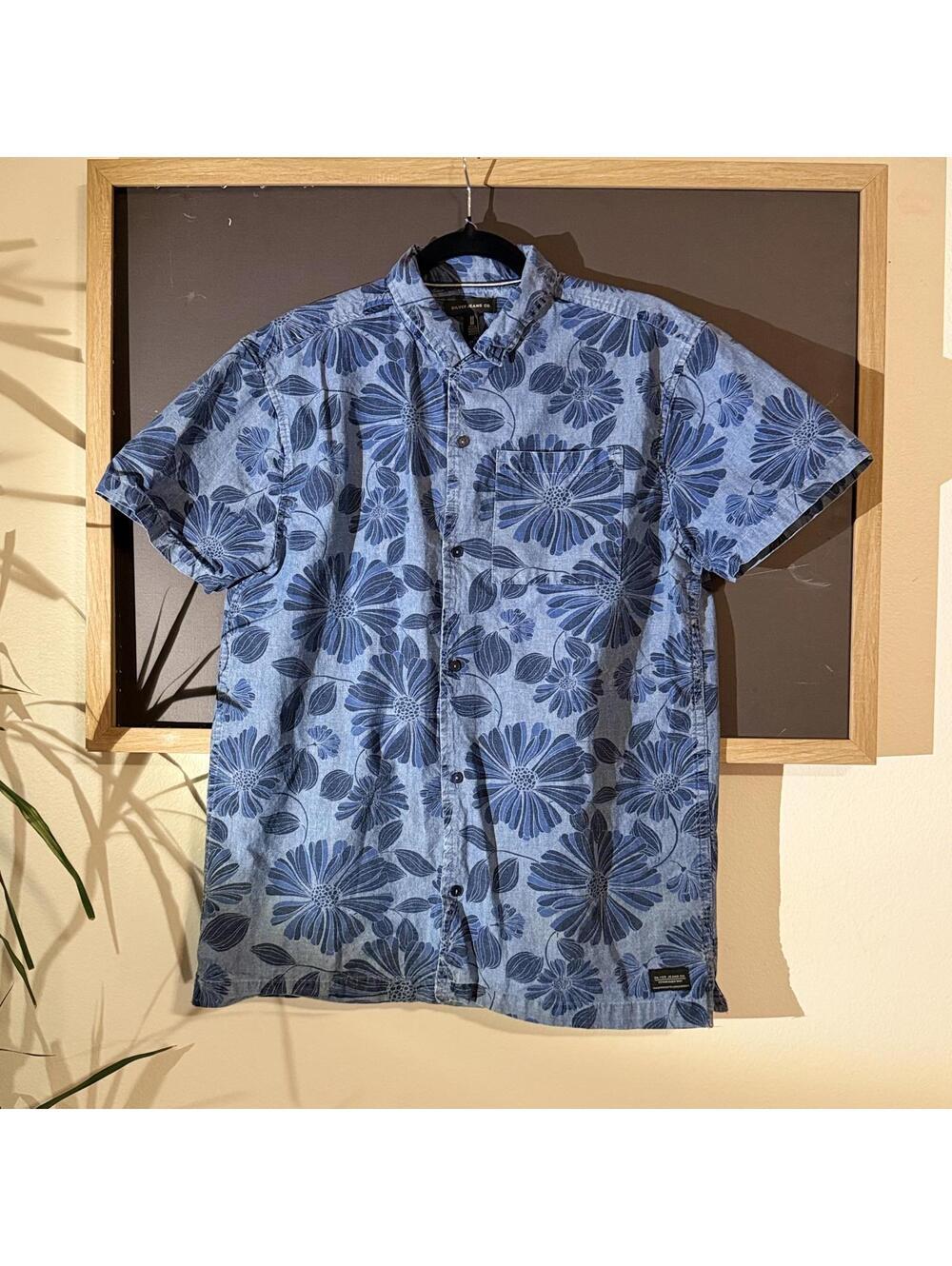 Blue Floral Silver Jeans Co Button Up Shirt Size M Short Sleeve Summer